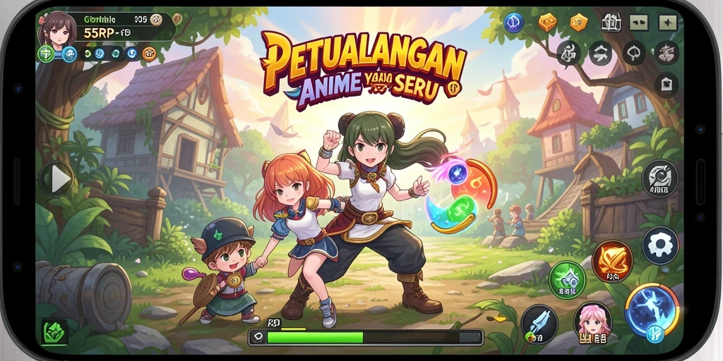 Tampilan gameplay 55RP dengan karakter anime menawan.