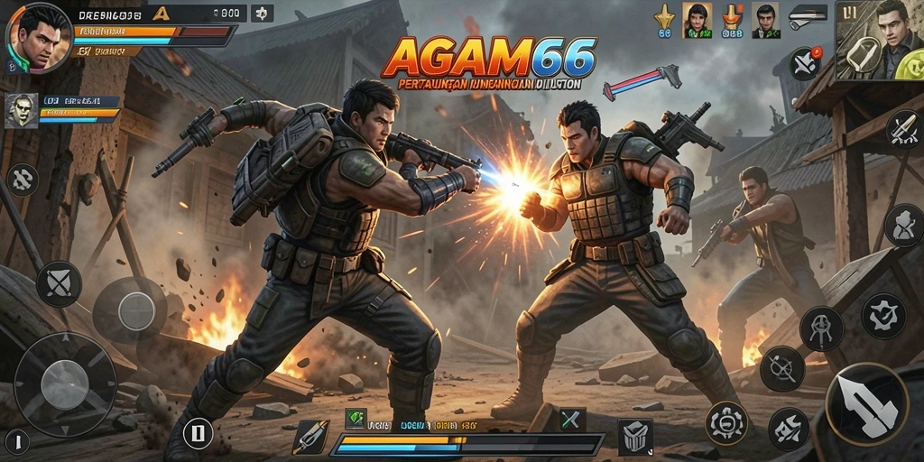 Tampilan utama AGAM66 dengan pertarungan seru antara karakter action.