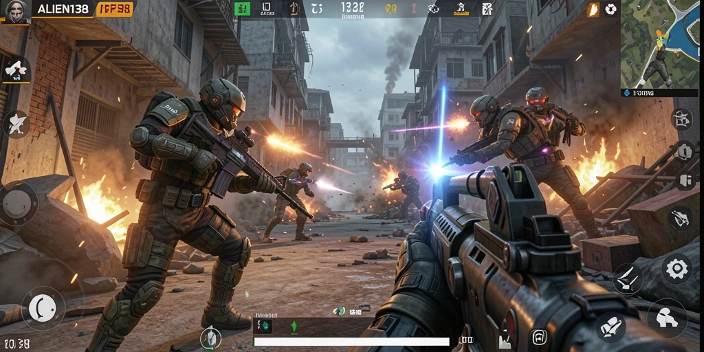 Tangkapan layar gameplay ALIEN138 menampilkan aksi tembak-menembak yang mendebarkan.