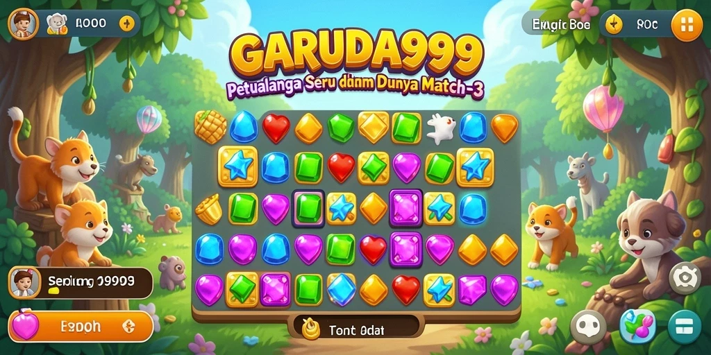 Screenshot utama GARUDA999 menampilkan gameplay match-3 yang seru dan menarik.