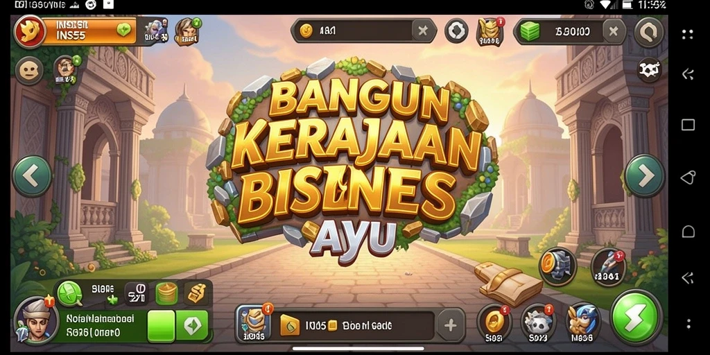 Screenshot gameplay INS55 menampilkan aksi membangun kerajaan bisnis.