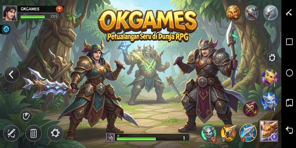 Tangkapan layar utama menunjukkan pertarungan epik dalam OKGAMES dengan grafis menawan.