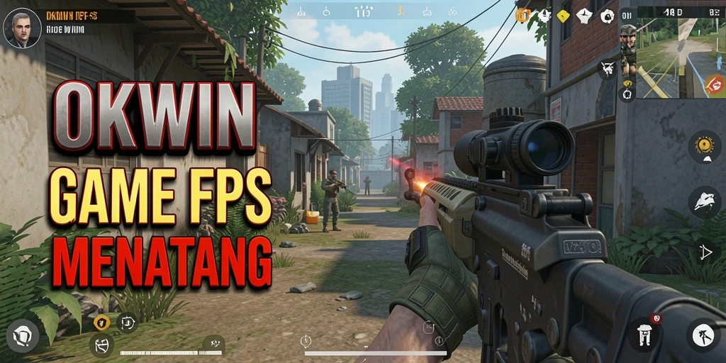 Screenshot menampilkan gameplay seru dalam OKWIN dengan aksi tembak-menembak yang intens.