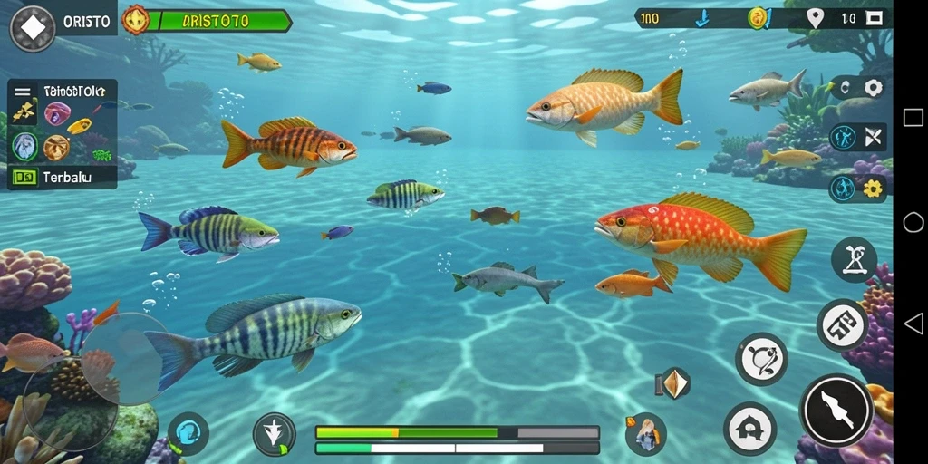 Tampilan gameplay ORISTOTO dengan aksi seru menangkap ikan.
