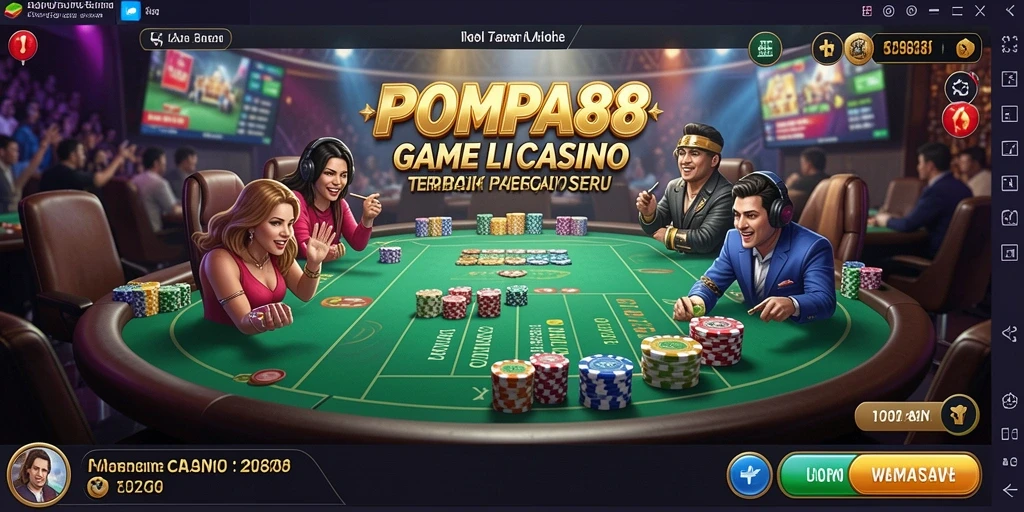Screenshot gameplay POMPA88 dengan dealer langsung dan meja permainan.
