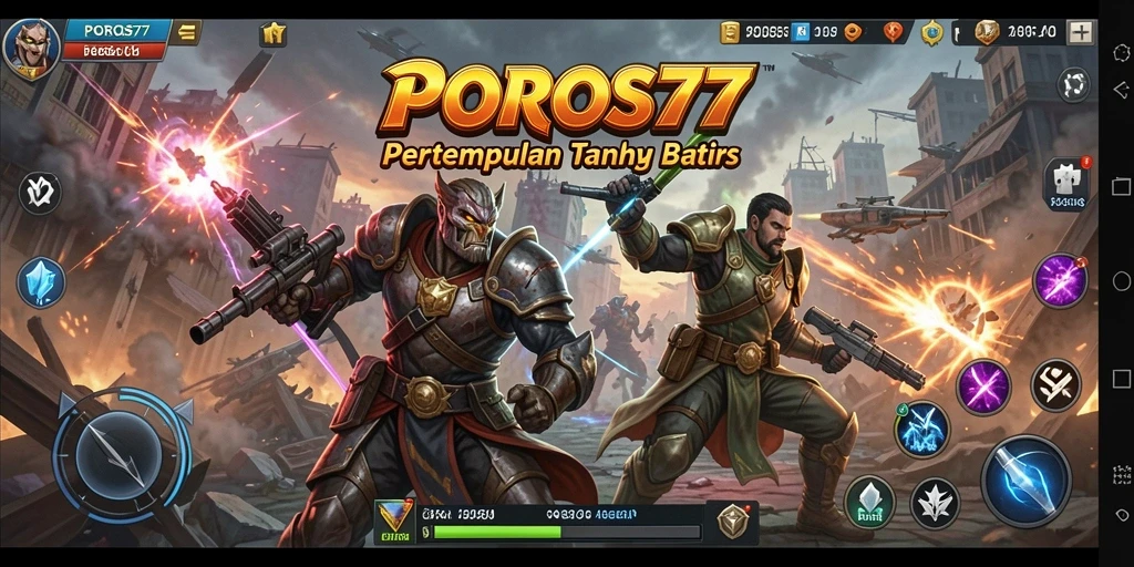 Screenshot gameplay <strong>POROS77</strong> dengan pertempuran tim yang mendebarkan.