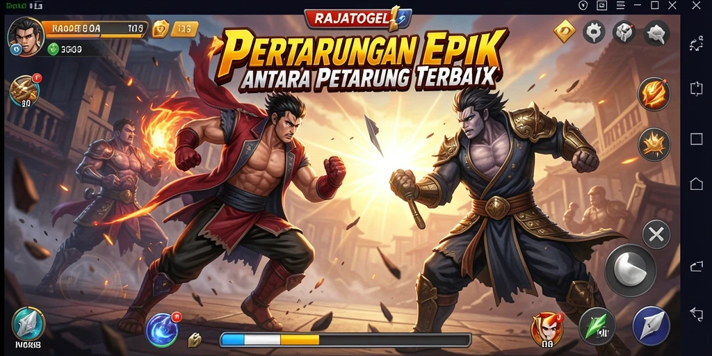 Tampilan gameplay RAJATOGEL dengan aksi pertarungan yang seru.