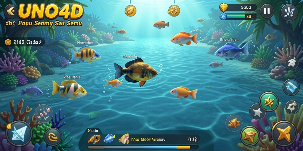 Tampilan gameplay <strong>UNO4D</strong> yang memukau dengan suasana memancing yang menenangkan.