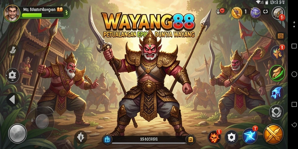 Tangkapan layar utama WAYANG88 menampilkan aksi epik dalam pertarungan RPG.
