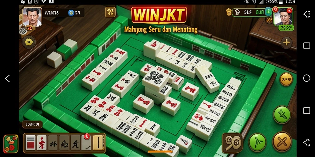 Tampilan gameplay seru di WINJKT, menampilkan ubin Mahjong.