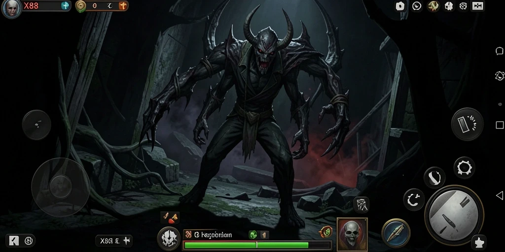 Tampilan gameplay menakutkan dari X88 saat menghadapi makhluk kegelapan.